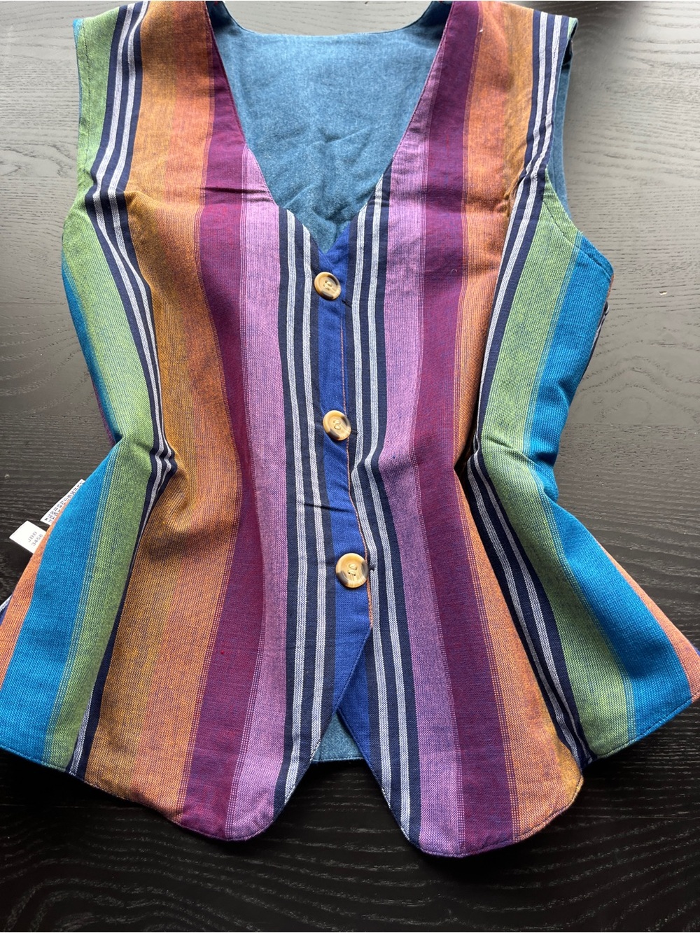 Brand New Vintage Cabin Creek Size M Reversible Denim & Striped Embroidered Vest - Picture 12 of 16